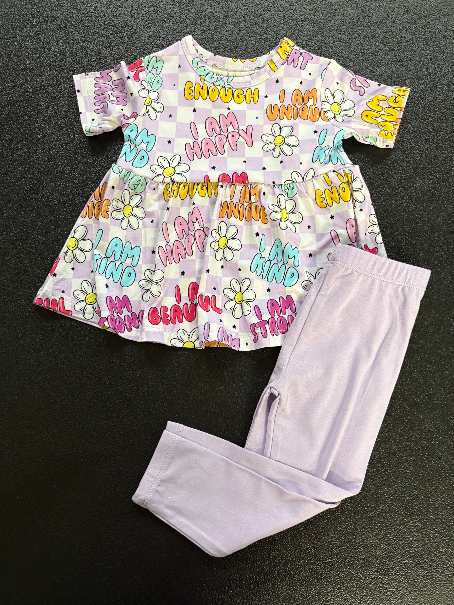 SHORT SLEEVE PEPLUM TOP W/ PANTS - GIRL AFFIRMATIONS