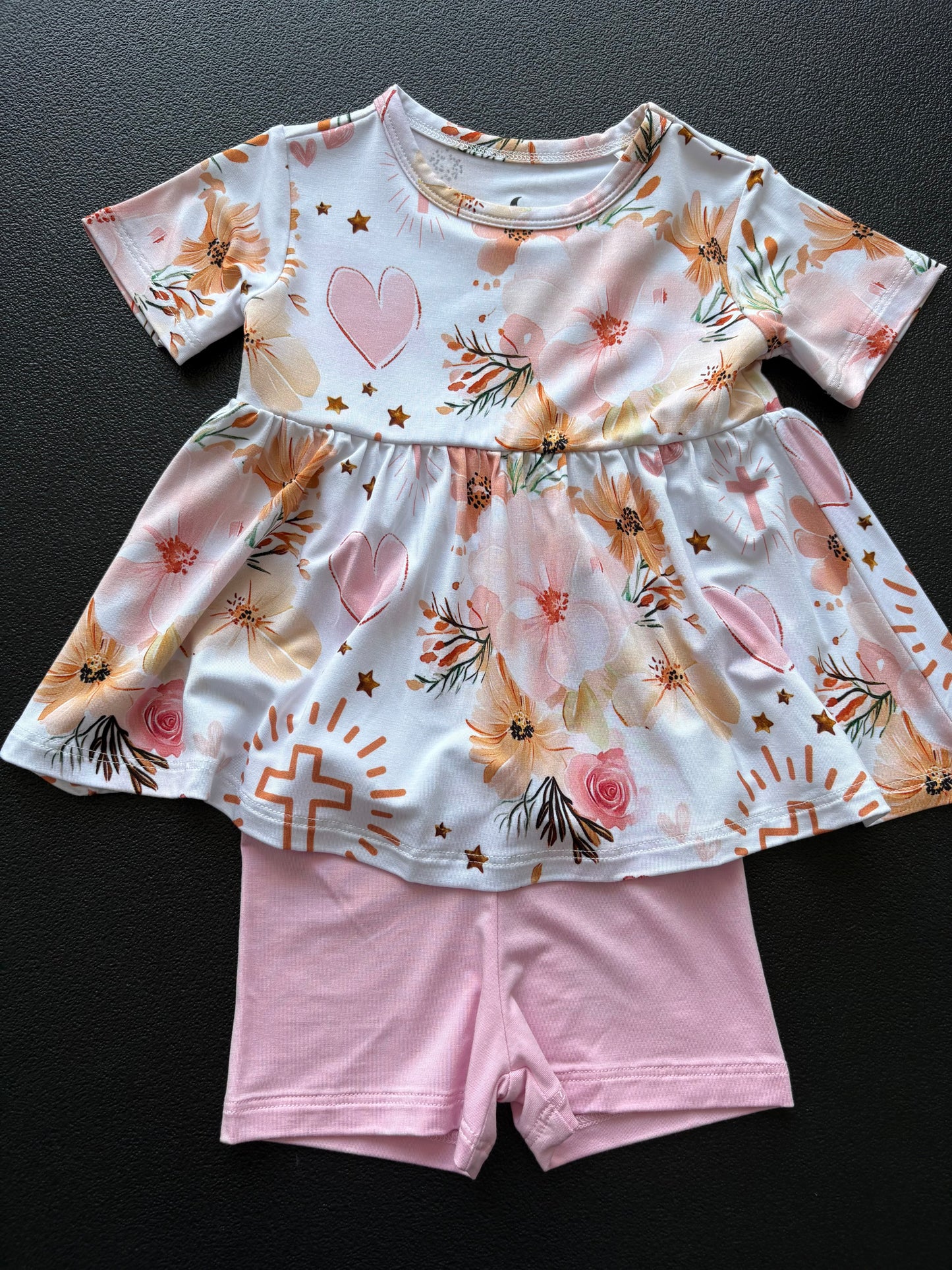SHORT SLEEVE PEPLUM TOP W/ SHORTS - AMAZING GRACE