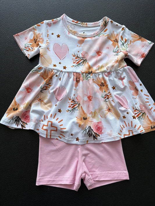 SHORT SLEEVE PEPLUM TOP W/ SHORTS - AMAZING GRACE