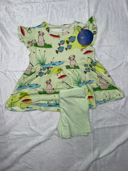 SHORT SLEEVE PEPLUM TOP W/ SHORTS - GONE FISHING