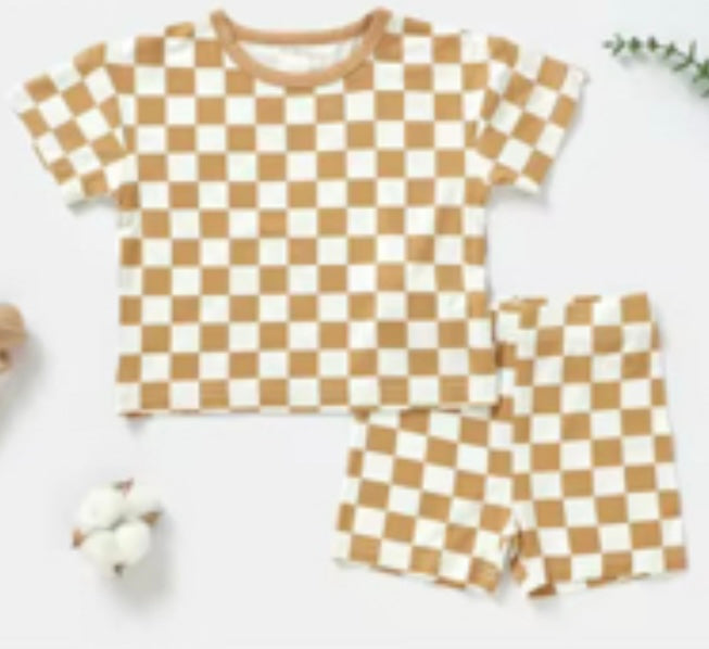 TWO PIECE SS SET - ORANGE CHECKS