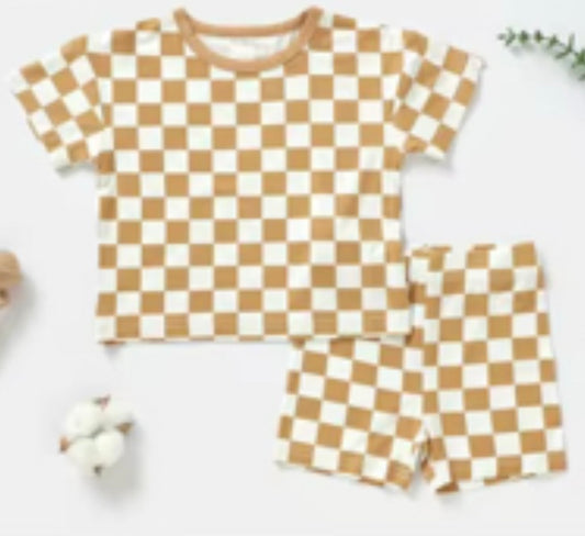 TWO PIECE SS SET - ORANGE CHECKS