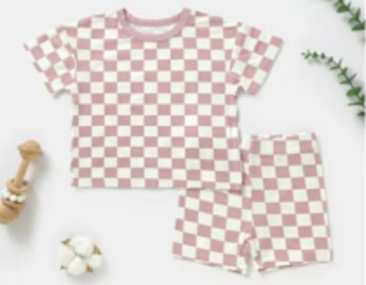 TWO PIECE SS SET - PINK CHECKS
